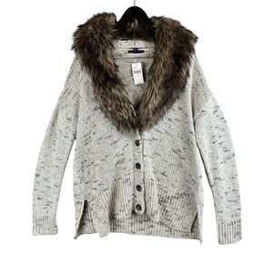 NWT Lane Bryant Cardigan Sweater Removable Faux Fur Trim 18/20 Chunky Wool Blend